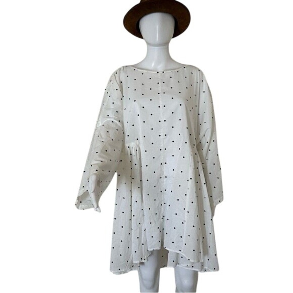 Wayward‎ Fancies eShakti White Black Polka Dot Long Sleeve Mini Dress 1X 16 W